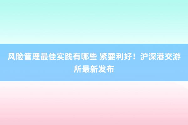 风险管理最佳实践有哪些 紧要利好！沪深港交游所最新发布