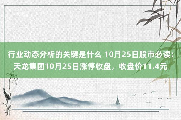 行业动态分析的关键是什么 10月25日股市必读：天龙集团10月25日涨停收盘，收盘价11.4元