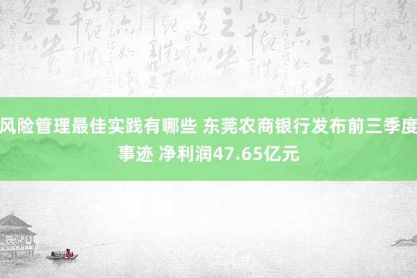 风险管理最佳实践有哪些 东莞农商银行发布前三季度事迹 净利润47.65亿元