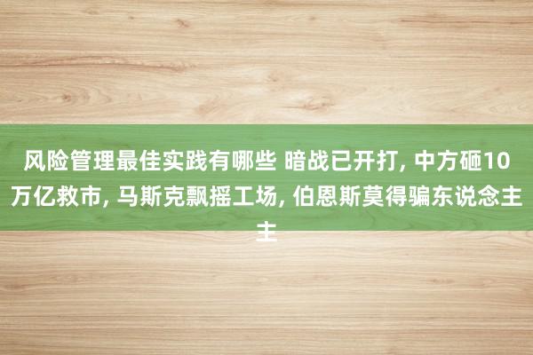 风险管理最佳实践有哪些 暗战已开打, 中方砸10万亿救市, 马斯克飘摇工场, 伯恩斯莫得骗东说念主