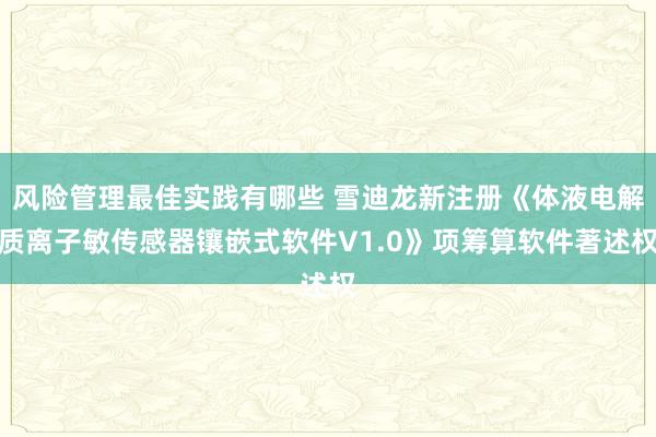 风险管理最佳实践有哪些 雪迪龙新注册《体液电解质离子敏传感器镶嵌式软件V1.0》项筹算软件著述权