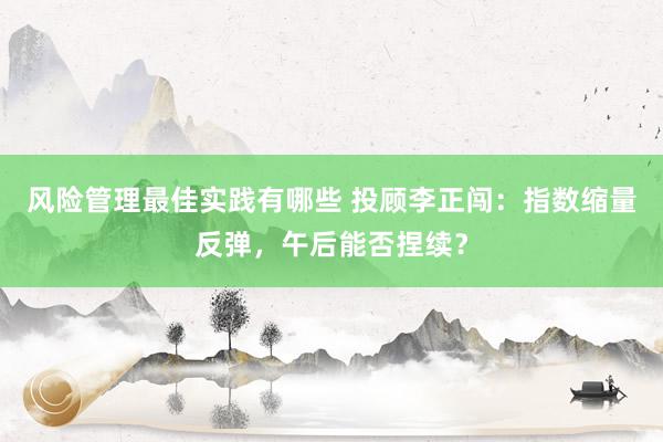 风险管理最佳实践有哪些 投顾李正闯：指数缩量反弹，午后能否捏续？