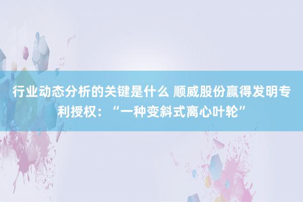 行业动态分析的关键是什么 顺威股份赢得发明专利授权：“一种变斜式离心叶轮”