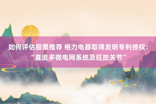 如何评估股票推荐 格力电器取得发明专利授权：“直流多微电网系统及狂放关节”