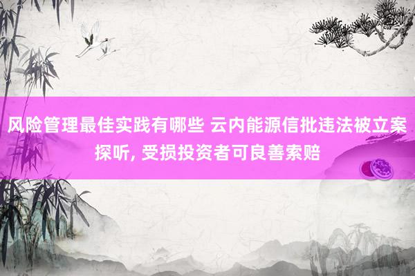 风险管理最佳实践有哪些 云内能源信批违法被立案探听, 受损投资者可良善索赔