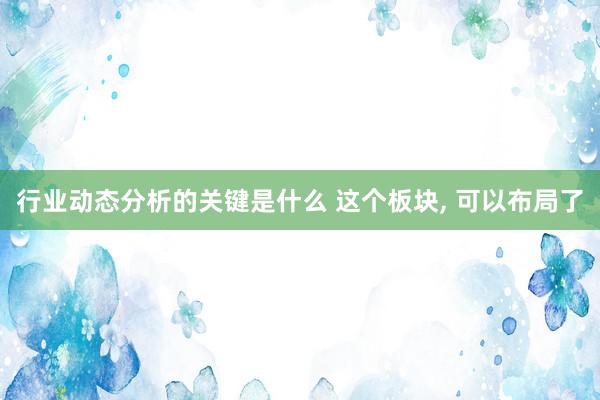 行业动态分析的关键是什么 这个板块, 可以布局了