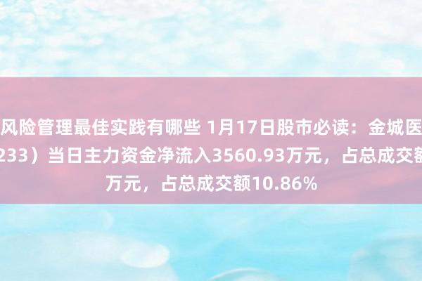 风险管理最佳实践有哪些 1月17日股市必读：金城医药（300233）当日主力资金净流入3560.93万元，占总成交额10.86%