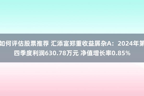 如何评估股票推荐 汇添富郑重收益羼杂A：2024年第四季度利润630.78万元 净值增长率0.85%