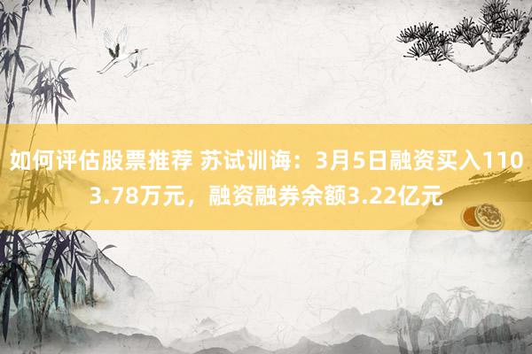 如何评估股票推荐 苏试训诲：3月5日融资买入1103.78万元，融资融券余额3.22亿元